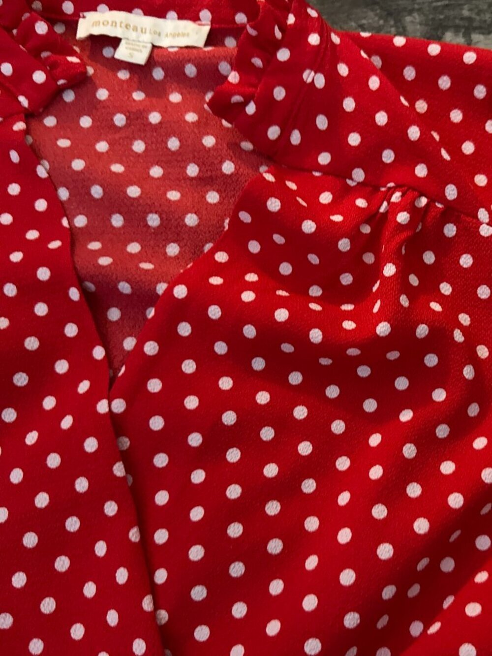 Monteau LA Red Polka Dot Wrap Dress Small Retro Midi Tie Waist - Picture 4 of 7